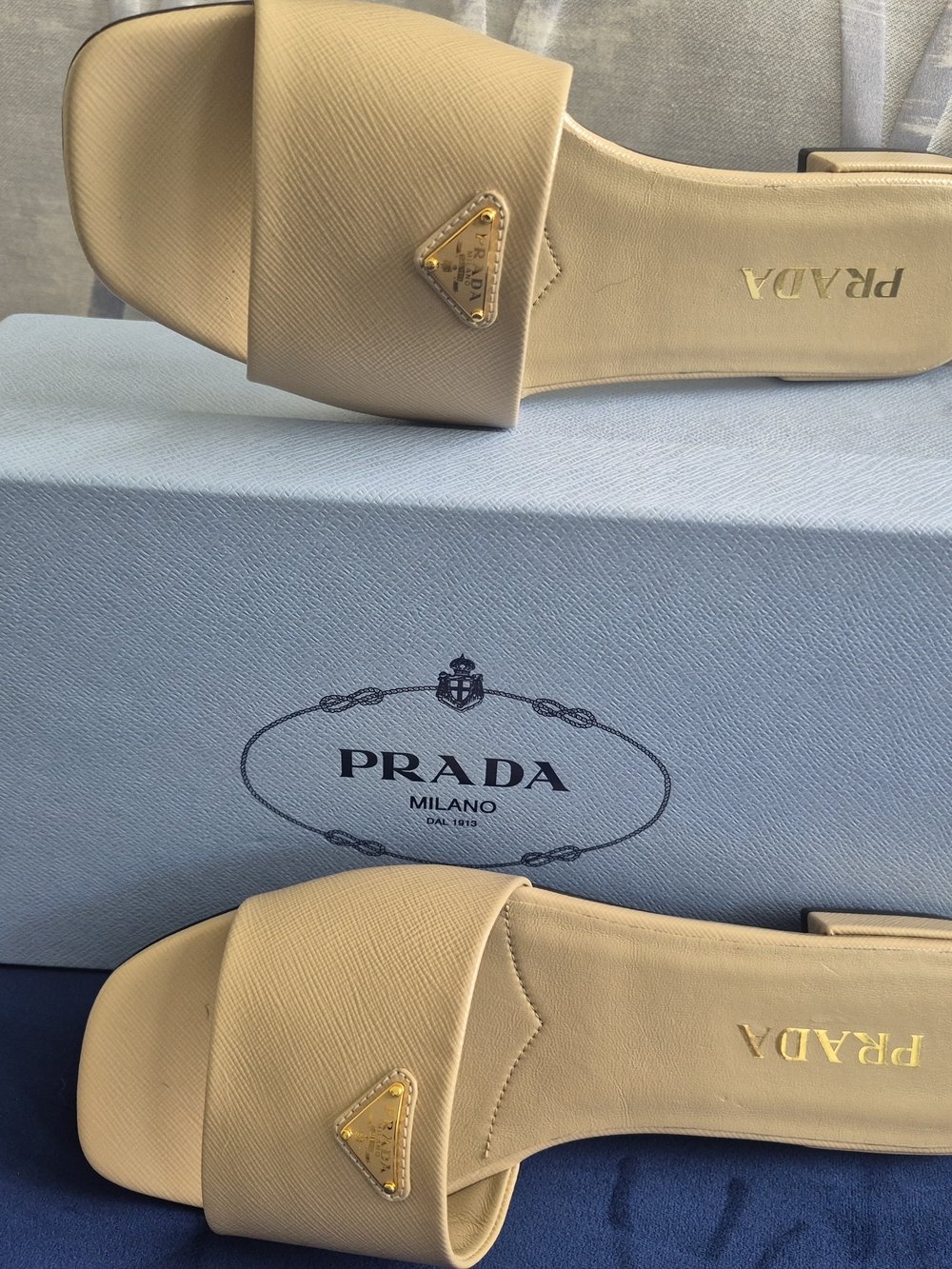 Prada Beige Leather Slide Sandals - Women's